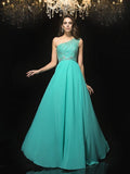 A-Line/Princess One-Shoulder Beading Sleeveless Long Chiffon Dresses TPP0003466