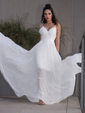 A-Line/Princess Applique Chiffon V-neck Sleeveless Sweep/Brush Train Wedding Dresses TPP0006445