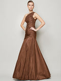 A-Line/Princess One-Shoulder Sleeveless Pleats Long Taffeta Bridesmaid Dresses TPP0005085