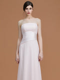 A-Line/Princess Strapless Sleeveless Floor-Length Ruched Chiffon Bridesmaid Dresses TPP0005696