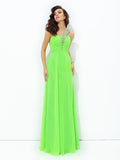 A-line/Princess One-Shoulder Rhinestone Sleeveless Long Chiffon Dresses TPP0003548