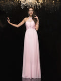 A-Line/Princess Halter Beading Sleeveless Long Chiffon Dresses TPP0003604