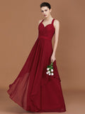 A-Line/Princess Straps Chiffon Ruched Floor-Length Sleeveless Bridesmaid Dresses TPP0005557