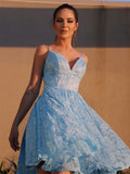 A-Line/Princess Satin Lace V-neck Sleeveless Short/Mini Homecoming Dresses TPP0004770