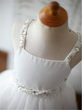 A-line/Princess Spaghetti Straps Sleeveless Beading Sweep/Brush Train Tulle Flower Girl Dresses TPP0007560