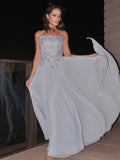 A-Line/Princess Chiffon Applique Square Sleeveless Floor-Length Dresses TPP0004743