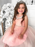 A-Line/Princess Tulle Beading Scoop Sleeveless Tea-Length Flower Girl Dresses TPP0007469