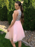 A-Line/Princess Scoop Tulle Sleeveless Beading Short/Mini Homecoming Dresses TPP0004569