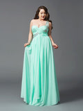 A-Line/Princess One-Shoulder Rhinestone Sleeveless Long Chiffon Plus Size Dresses TPP0003742