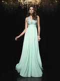 A-Line/Princess Sheer Neck Beading Sleeveless Long Chiffon Dresses TPP0003671