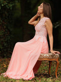 A-Line/Princess Chiffon Lace V-neck Sleeveless Sweep/Brush Train Dresses TPP0004823