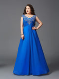 A-Line/Princess Straps Beading Short Sleeves Long Chiffon Plus Size Dresses