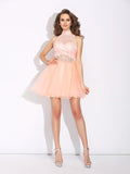 A-Line/Princess High Neck Beading Sleeveless Short Net Dresses TPP0008631