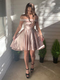 A-Line/Princess Off-the-Shoulder Satin Sleeveless Ruffles Short/Mini Homecoming Dresses TPP0004645