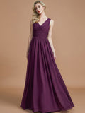 A-Line/Princess Sleeveless V-neck Floor-Length Chiffon Bridesmaid Dresses TPP0005347