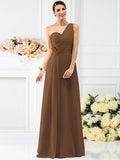 A-Line/Princess One-Shoulder Pleats Sleeveless Long Chiffon Bridesmaid Dresses TPP0005237