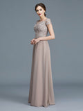 A-Line/Princess Scoop Short Sleeves Applique Floor-Length Chiffon Mother of the Bride Dresses TPP0007275