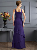 Sheath/Column Scoop Sleeveless Ruffles Long Chiffon Mother of the Bride Dresses TPP0007306