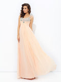 A-line/Princess Spaghetti Straps Beading Sleeveless Long Chiffon Dresses TPP0003415