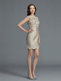 Sheath/Column Scoop Applique Sleeveless Taffeta Knee-Length Mother of the Bride Dresses TPP0007232