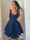 A-Line/Princess Straps Sleeveless Satin Layers Short/Mini Homecoming Dresses TPP0004493