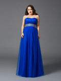 A-Line/Princess Strapless Rhinestone Sleeveless Long Net Plus Size Dresses TPP0003438