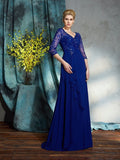 A-Line/Princess V-neck Sequin 3/4 Sleeves Long Chiffon Mother of the Bride Dresses TPP0007197