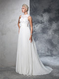 A-Line/Princess High Neck Pleats Sleeveless Long Chiffon Wedding Dresses TPP0006909