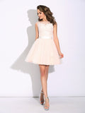 A-Line/Princess Bateau Ruffles Short Sleeves Short Net Dresses TPP0008422