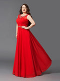 A-Line/Princess Scoop Beading Sleeveless Long Chiffon Plus Size Dresses TPP0003655