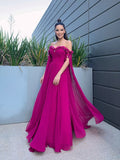 A-Line/Princess Chiffon Floor-Length Long Sleeves Ruffles Off-the-Shoulder Dresses TPP0001439