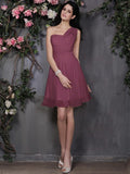 A-Line/Princess One-Shoulder Sleeveless Pleats Short Chiffon Bridesmaid Dresses TPP0005719