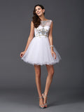 A-Line/Princess Scoop Beading Sleeveless Short Net Dresses TPP0002584