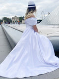 A-Line/Princess Sash/Ribbon/Belt Off-the-Shoulder Satin Floor-Length Sleeveless Dresses TPP0004759