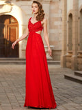 A-Line/Princess Straps Sleeveless Floor-Length Applique Chiffon Dresses TPP0003824