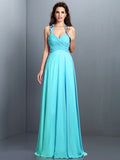 A-Line/Princess Halter Pleats Sleeveless Long Chiffon Bridesmaid Dresses TPP0005390