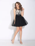 A-Line/Princess Scoop Ruffles Sleeveless Short Net Dresses TPP0008458