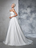 Ball Gown Strapless Ruched Sleeveless Long Satin Wedding Dresses TPP0006591