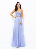 A-line/Princess Strapless Beading Sleeveless Long Chiffon Dresses TPP0003600