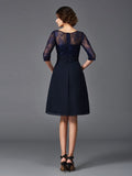 A-Line/Princess V-neck Lace 1/2 Sleeves Short Chiffon Mother of the Bride Dresses TPP0007327