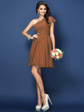 A-Line/Princess One-Shoulder Pleats Sleeveless Short Chiffon Bridesmaid Dresses TPP0005585