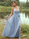 A-Line/Princess Chiffon Ruffles V-neck Sleeveless Sweep/Brush Train Bridesmaid Dresses TPP0004979