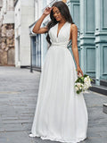 A-Line/Princess Chiffon Halter Ruched Sleeveless Floor-Length Wedding Dresses TPP0006674