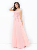 A-line/Princess Scoop Applique Sleeveless Long Chiffon Dresses TPP0002795