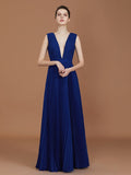 A-Line/Princess V-neck Sleeveless Pleated Floor-Length Chiffon Bridesmaid Dress TPP0005785