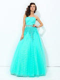 A-line/Princess Strapless Beading Sleeveless Long Elastic Woven Satin Dresses TPP0002880