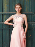 A-Line/Princess Scoop Beading Sleeveless Satin Floor-Length Dresses TPP0003534