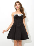 A-Line/Princess Strapless Applique Sleeveless Short Satin Cocktail Dresses TPP0008862