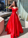 A-Line/Princess Sleeveless Off-the-Shoulder Satin Ruffles Floor-Length Dresses TPP0004529