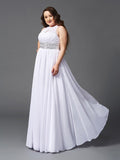 A-Line/Princess Jewel Beading Sleeveless Long Chiffon Plus Size Dresses TPP0002515